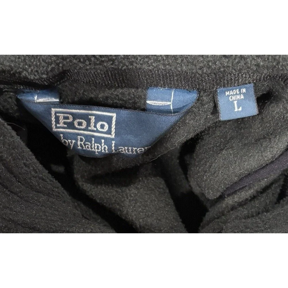 Polo Ralph Lauren Fleece Jacket Mens L Black Performance Full Zip Hidden Hood